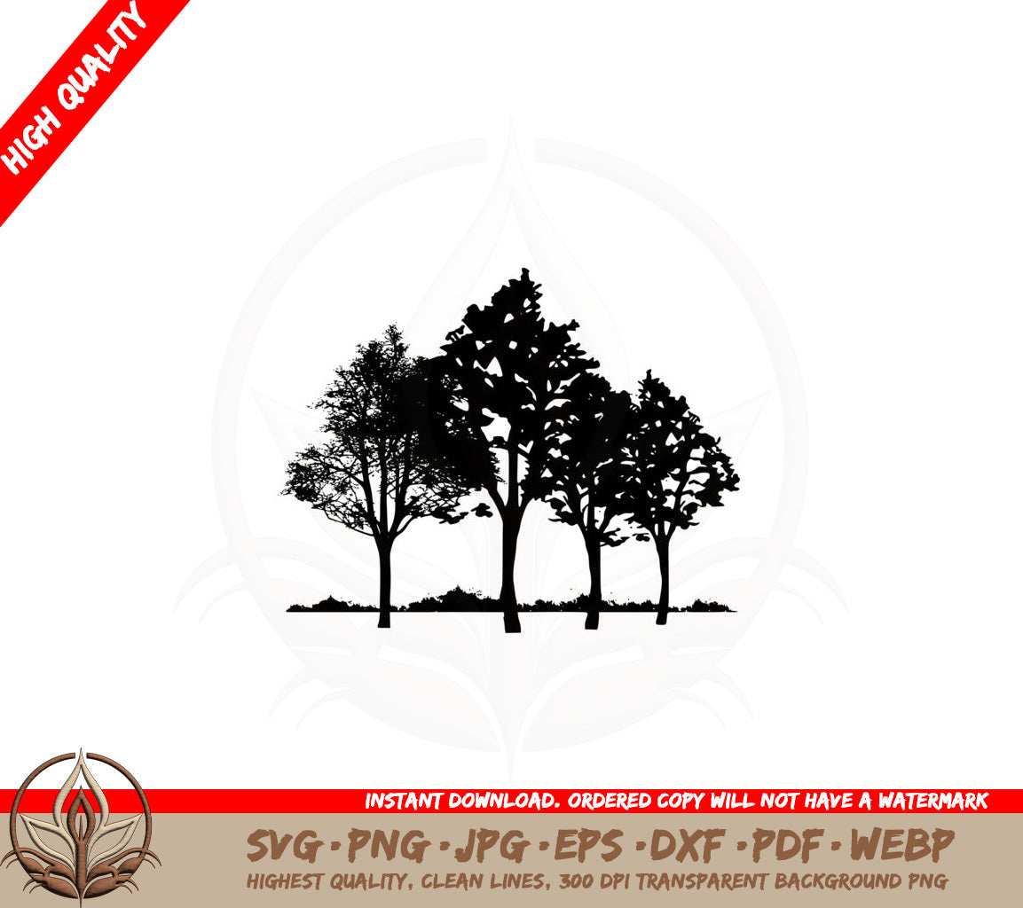 4 Trees Silhouette SVG PNG JPG AI PDF DXF EPS and WebP - Digital Download