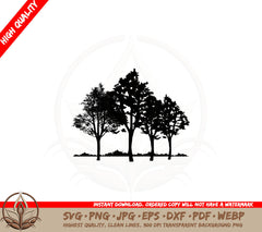 4 Trees Silhouette SVG PNG JPG AI PDF DXF EPS and WebP - Digital Download