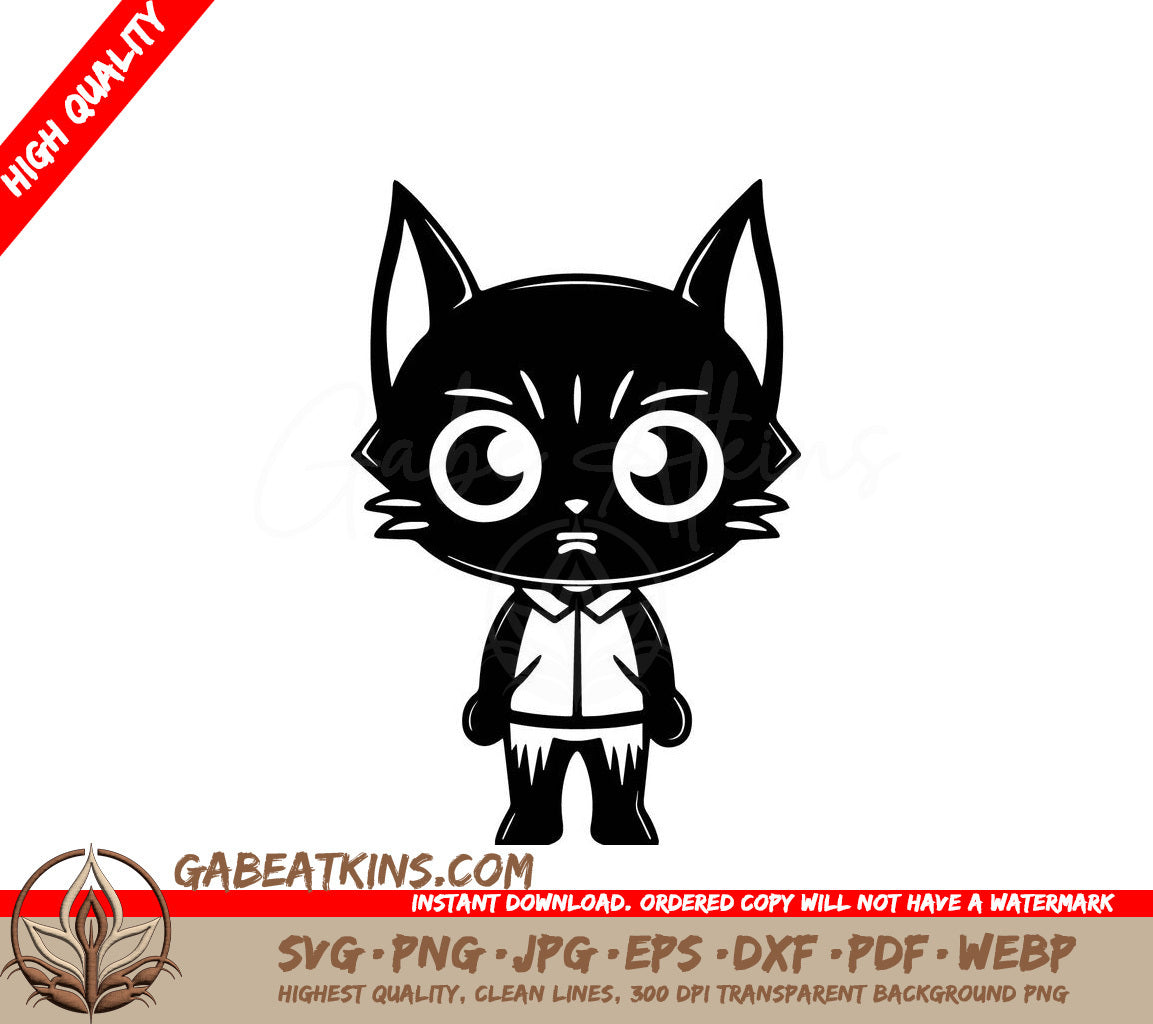 Spooky Big-Eyed Cat Halloween Mascot SVG - Drawing SVG