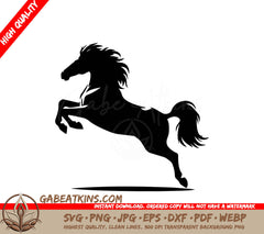 A Black And White Silhouette Of A Horse On Its Hind Legs SVG - A Horse Running vector silhouette illustration 6 SVG
