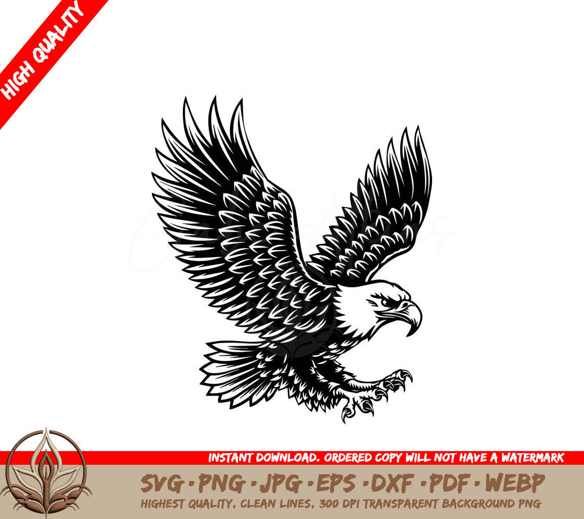 Bald Eagle Mascot Bird Flying Vintage Woodcut Illustration SVG