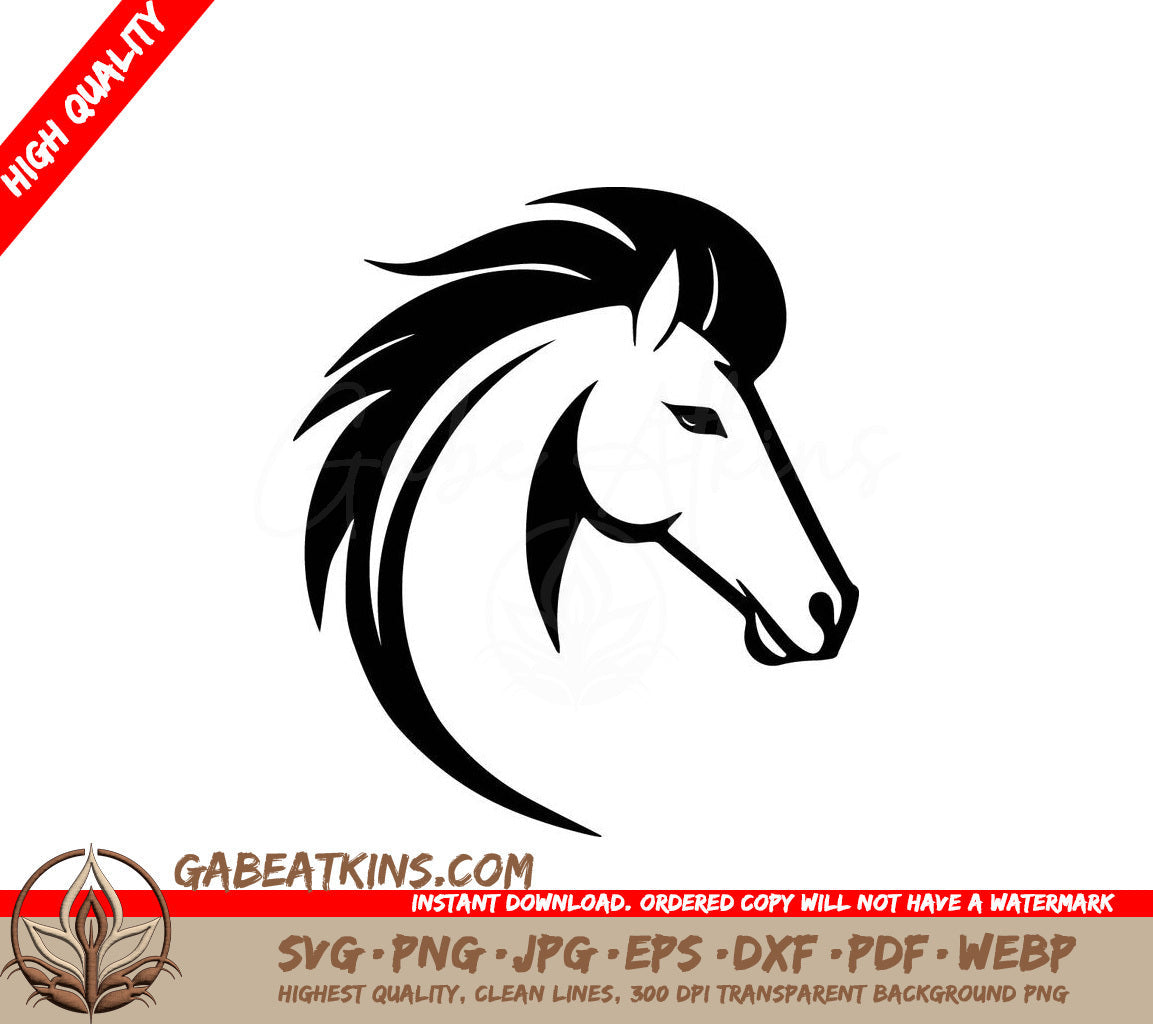 A Horses Head With A Long Mane SVG - A basic picture of a horse with not many details made using only black and white colors Vector Illustration SVG