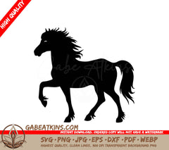 A Silhouette Of A Horse Standing On Its Hind Legs SVG - A black and white drawing of a horse silhouette with a horse on it SVG
