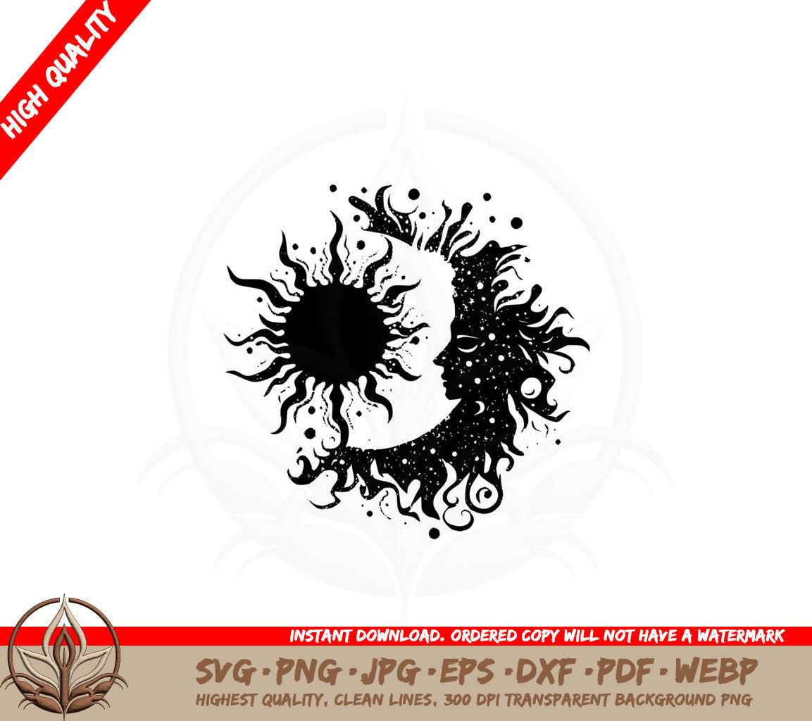Abstract Sun Moon SVG PNG JPG AI PDF DXF EPS and WebP - Digital Download