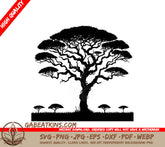 Acacia Tree Silhouette SVG - Single Tree with Background Forest SVG