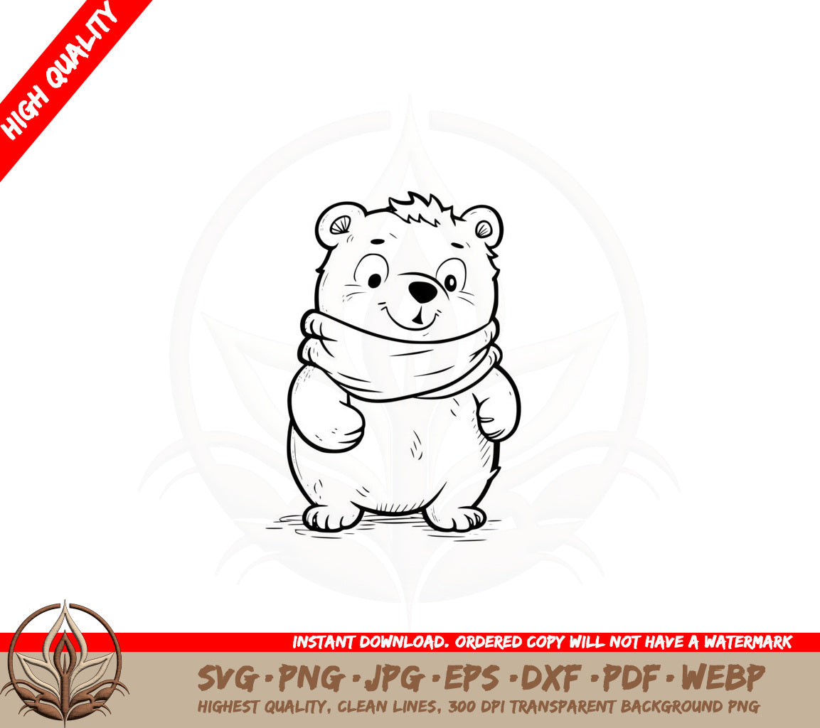 Adorable Bear with Scarf SVG PNG JPG AI PDF DXF EPS and WebP Digital Download