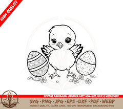 Adorable Chick with Easter Eggs SVG PNG JPG AI PDF DXF EPS and WebP Digital Cut File