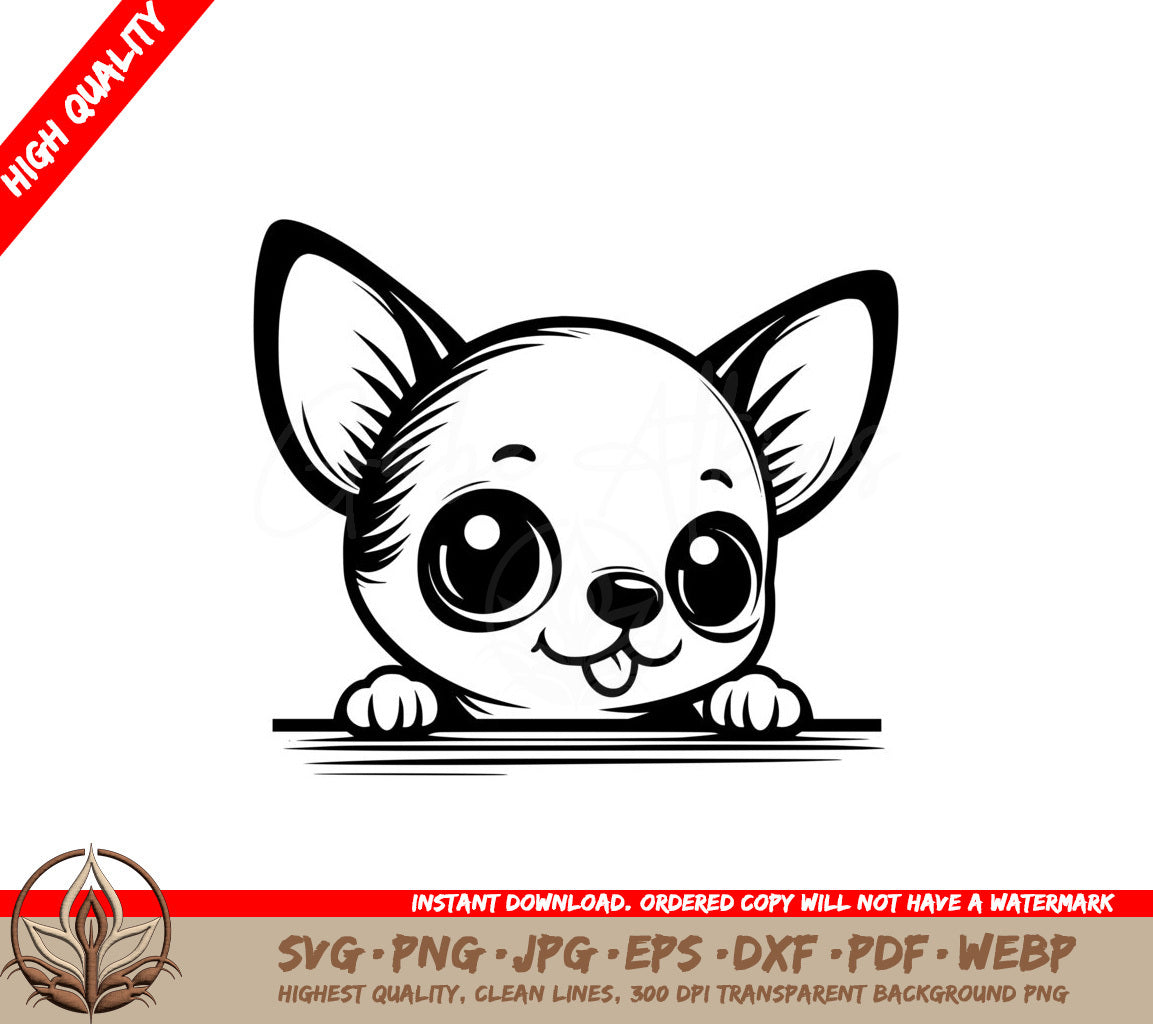 Adorable Chihuahua Peek SVG, PNG, JPG, AI, PDF, DXF, EPS and WebP - Digital Download