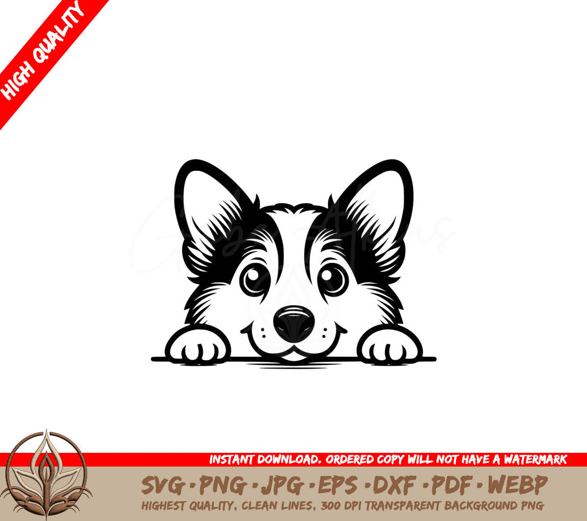 Adorable Corgi Peeking SVG, PNG, JPG, AI, PDF, DXF, EPS and WebP - Digital Download