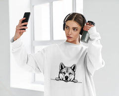 Akita Dog Peeking Over Wall - SVG Illustration SVG