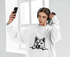 Husky Peeking Over Wall SVG - Akita Dog Paw Print Design SVG