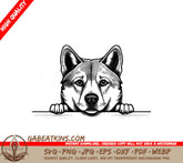 Akita Dog Peeking Over Wall -  SVG Illustration SVG