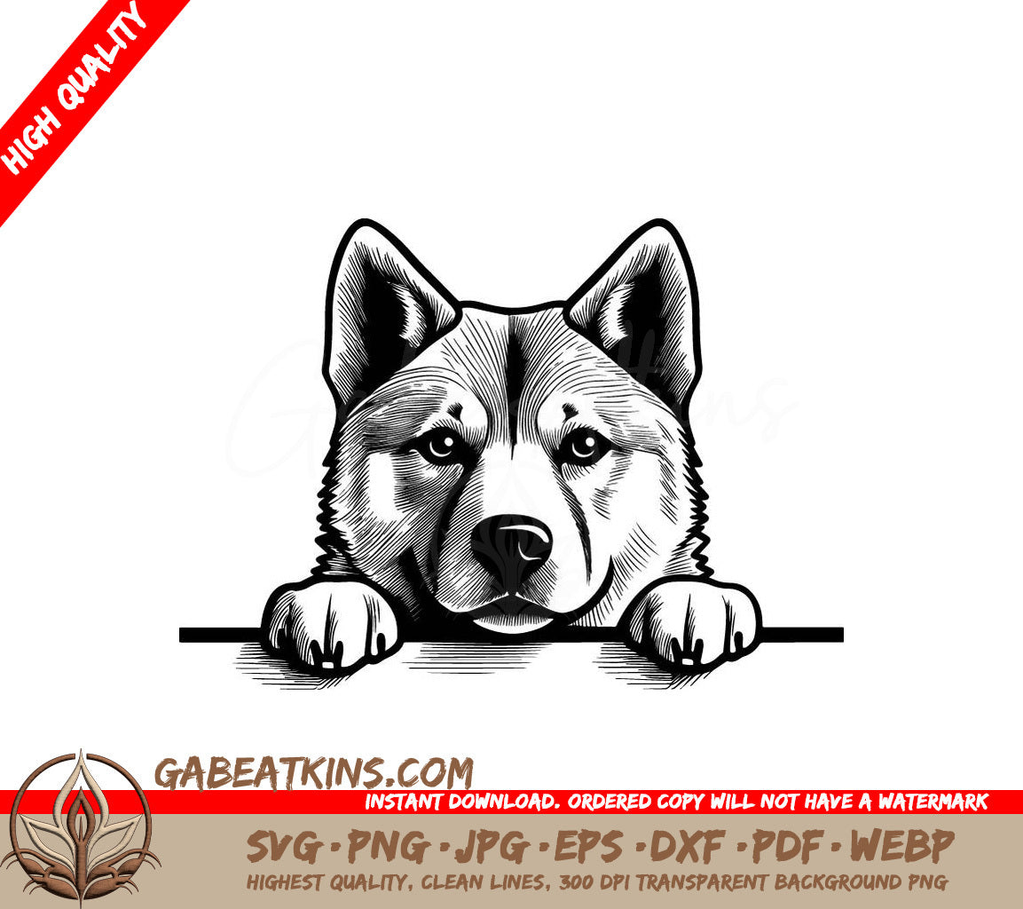 Husky Peeking Over Wall SVG - Akita Dog Paw Print Design SVG
