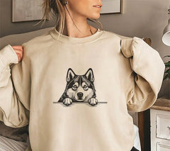 Husky Dog Peeking Over Wall SVG - Alaskan Malamute SVG