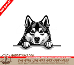 Husky Dog Peeking Over Wall SVG - Alaskan Malamute SVG