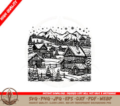 Alpine Wintertime Village SVG Cut File Design