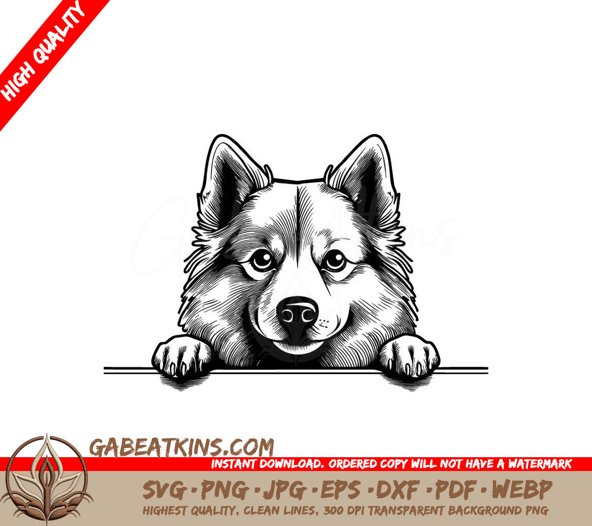 Husky Dog Peeking Over Wall SVG - American Eskimo SVG