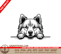 Husky Dog Peeking Over Wall SVG - American Eskimo Dog SVG