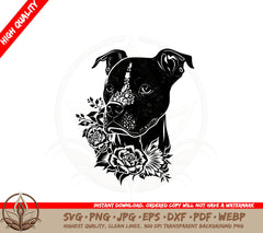 American Staffordshire Terrier with Flowers SVG PNG JPG AI PDF DXF EPS and WebP Digital Download