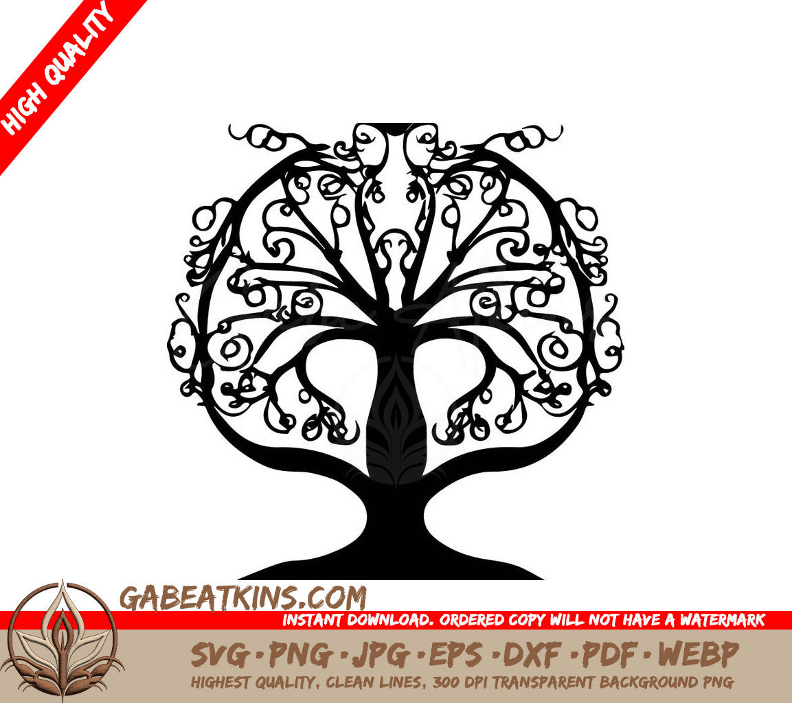 Abstract Swirling Tree SVG - Outline SVG
