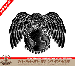 Eagle World Globe Map Earth Global Planet Woodcut Concept SVG