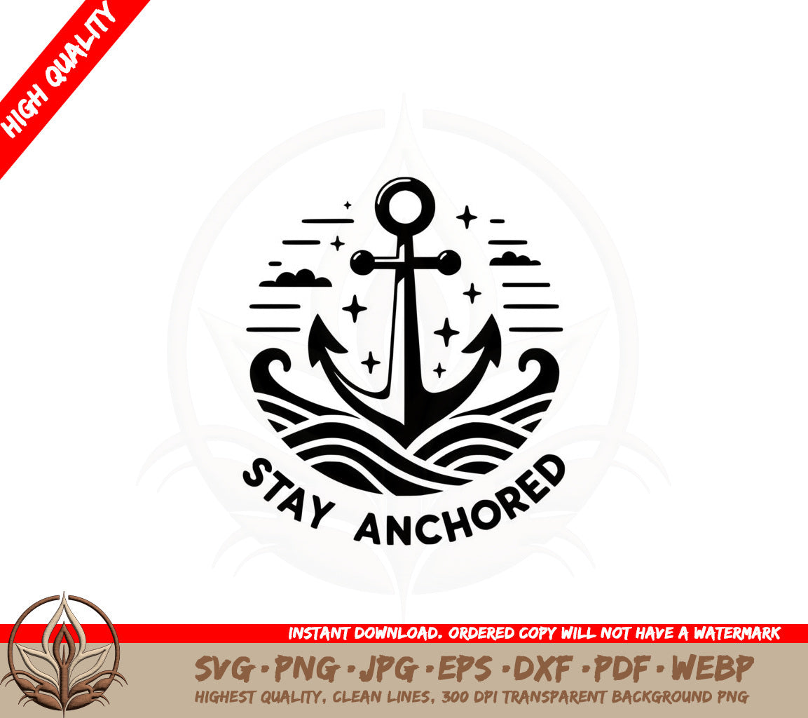 Anchor Amidst Waves SVG PNG JPG AI PDF DXF EPS and WebP Digital Download