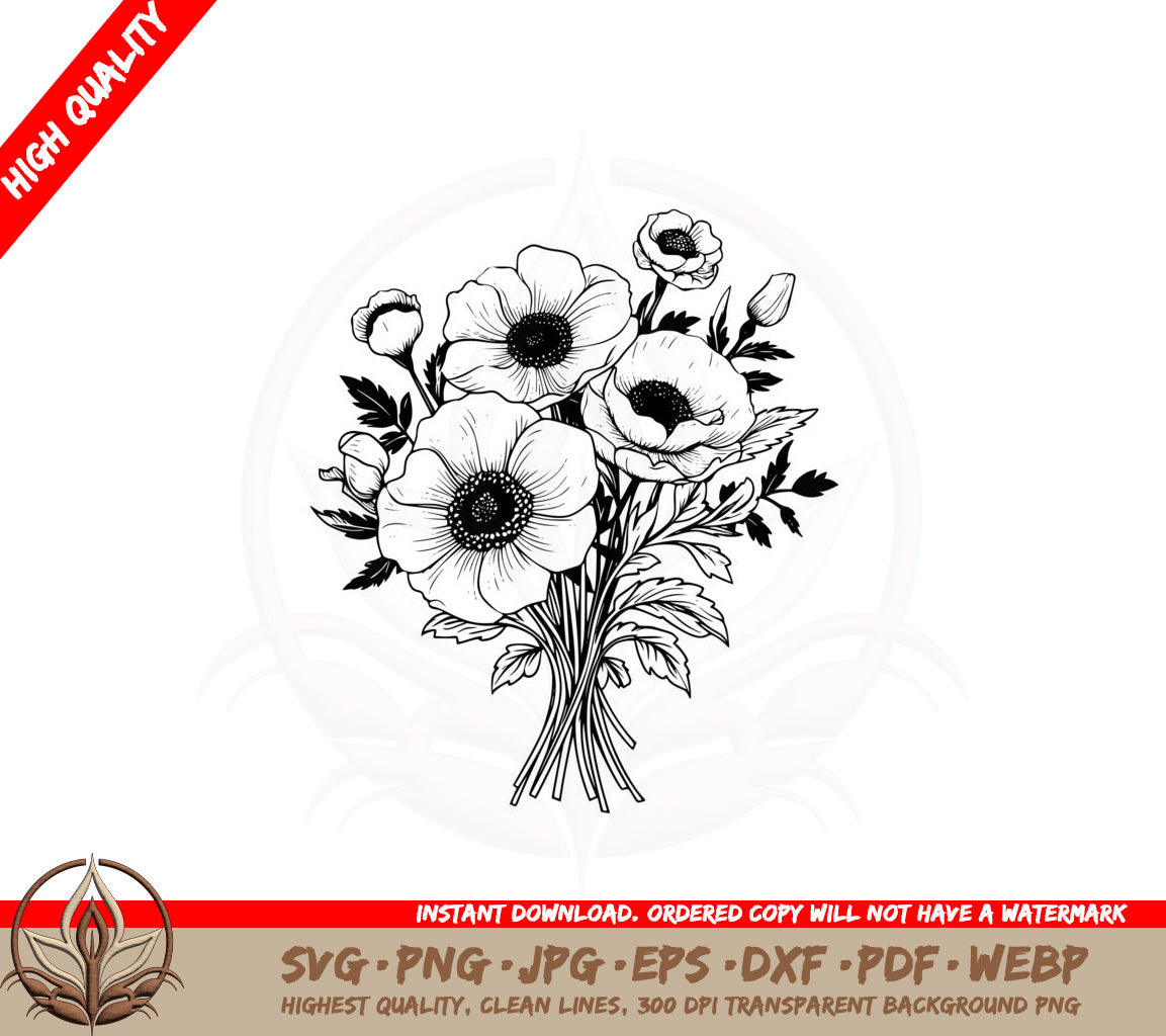 Anemone Bouquet SVG Cut File Digital Download