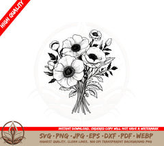 Anemone Bouquet SVG Cut File Digital Download