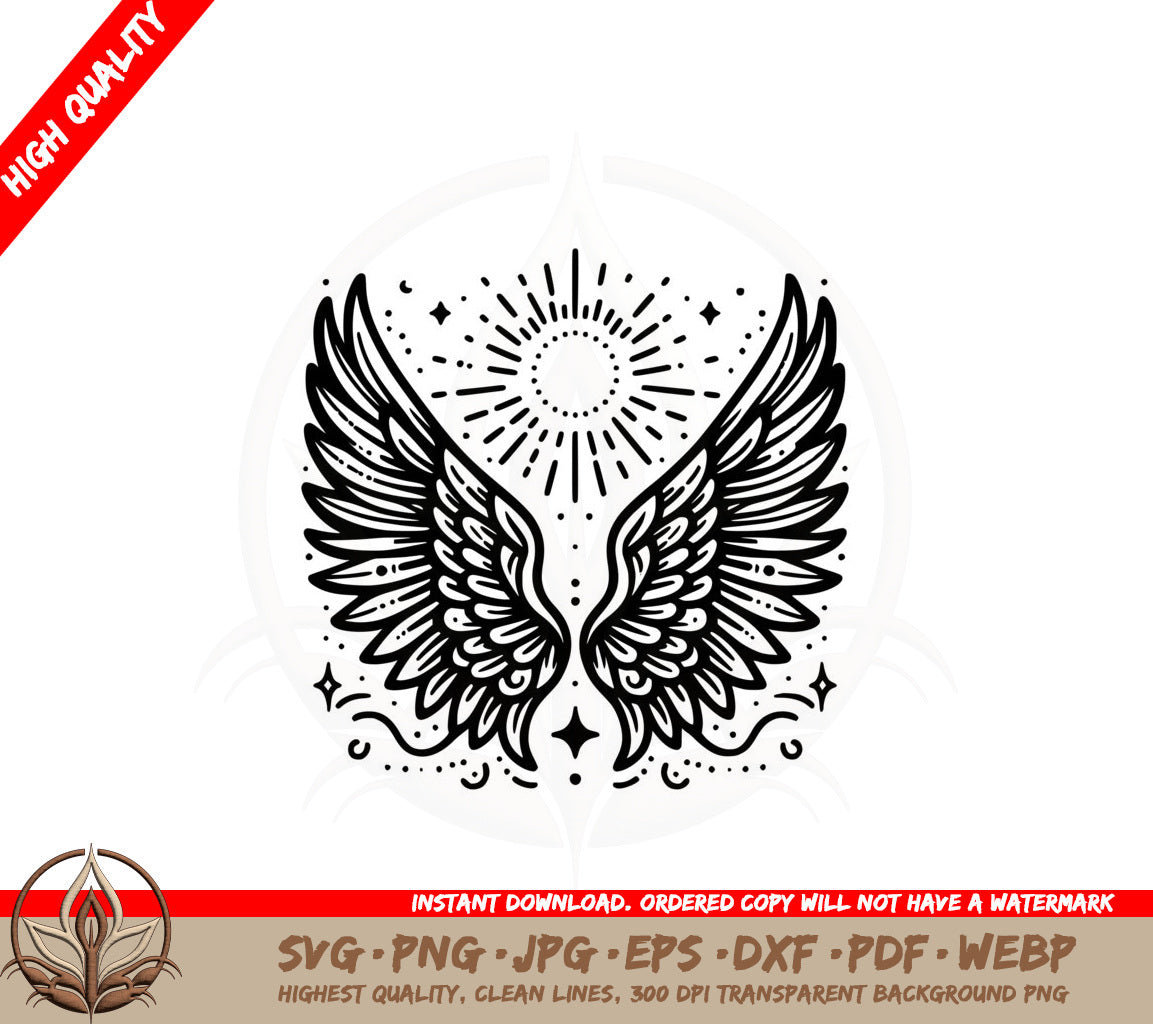 Angel Sun Wings SVG PNG JPG AI PDF DXF EPS and WebP - Digital Download