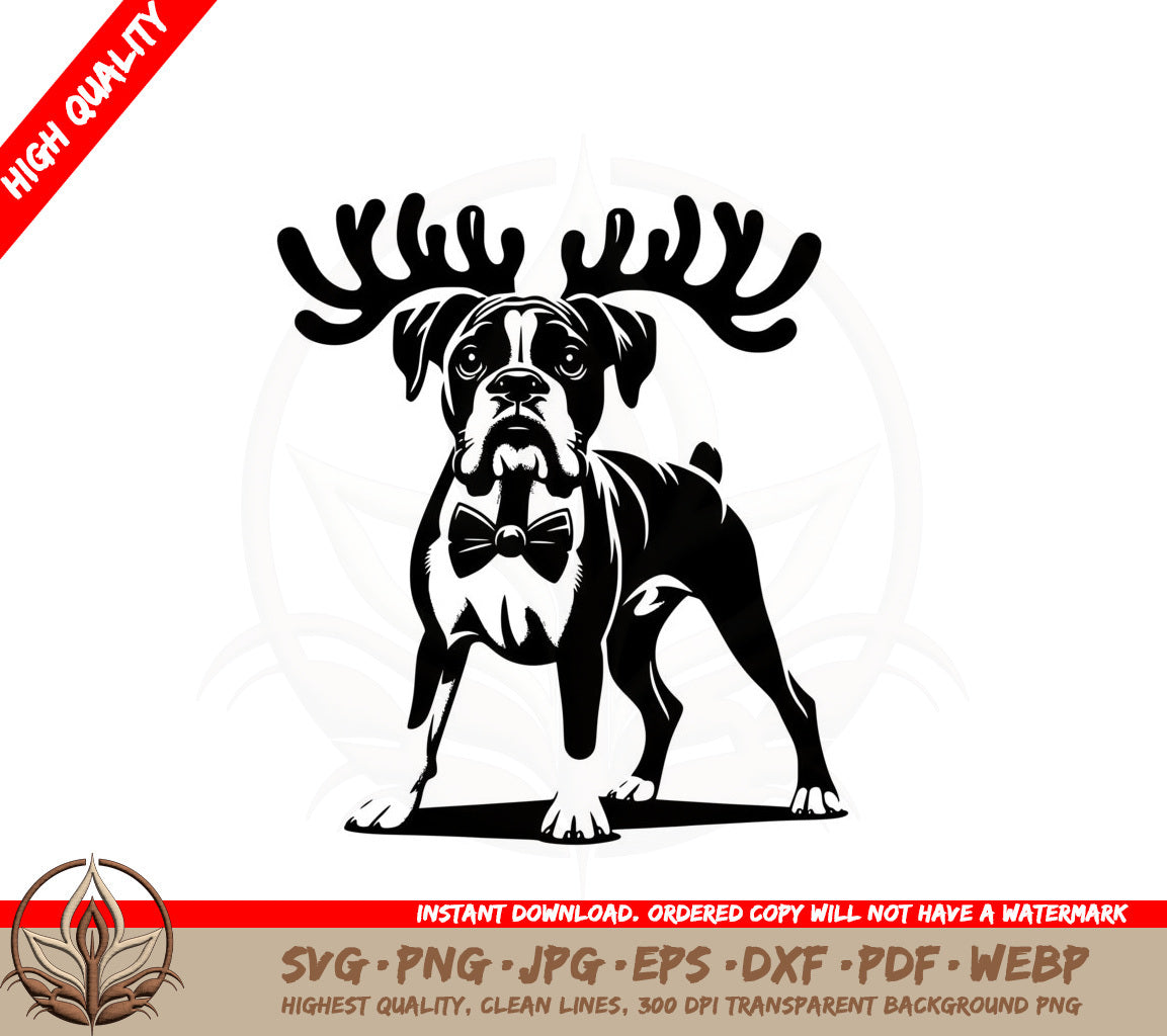 Antlered Bowtie Boxer Dog SVG PNG JPG AI PDF DXF EPS and WebP Digital Download