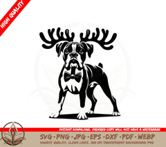 Antlered Bowtie Boxer Dog SVG PNG JPG AI PDF DXF EPS and WebP Digital Download