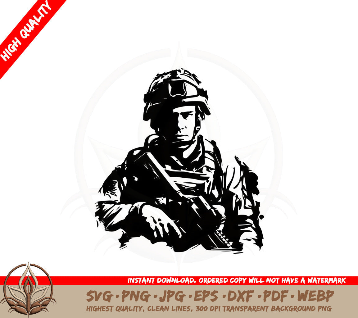 Armed Soldier SVG PNG JPG AI PDF DXF EPS and WebP - Digital Download