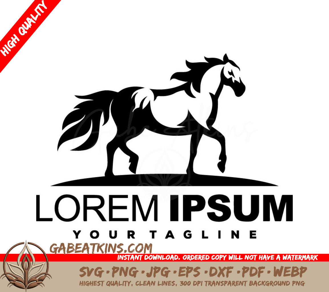 A Black And White Silhouette Of A Horse With The Word Lorem Ipsum Below It SVG - Awesome color logo design SVG