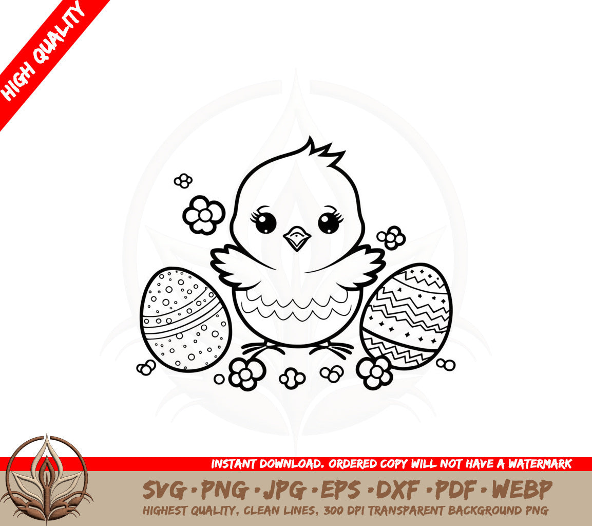 Baby Chick with Easter Eggs SVG PNG JPG AI PDF DXF EPS and WebP Digital Download