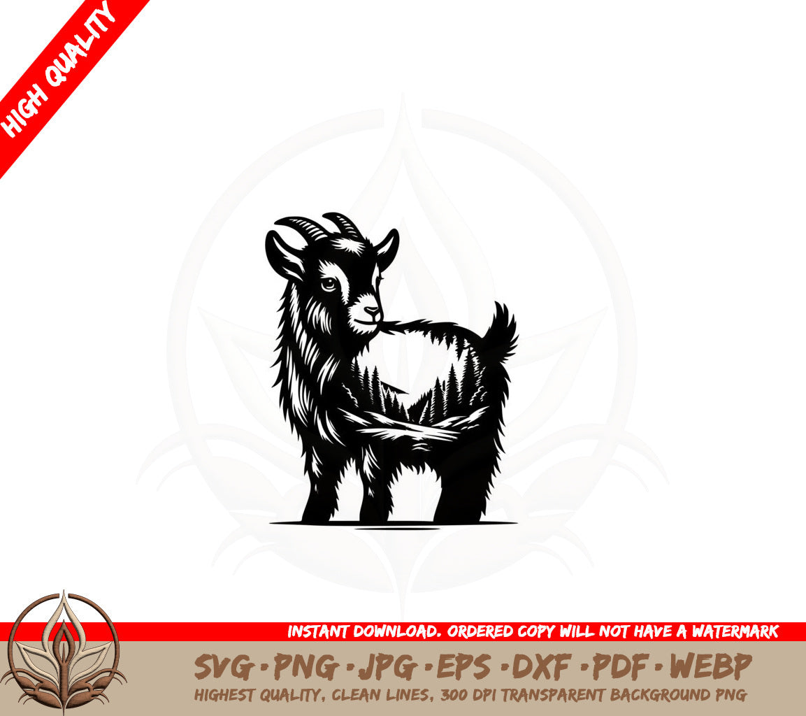 Baby Goat Treeline SVG PNG JPG AI PDF DXF EPS and WebP Digital File Formats