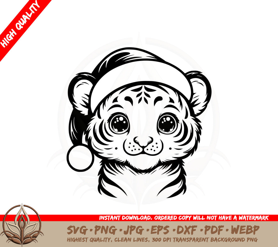 Baby Santa Hat Tiger SVG PNG JPG AI PDF DXF EPS and WebP Digital Download