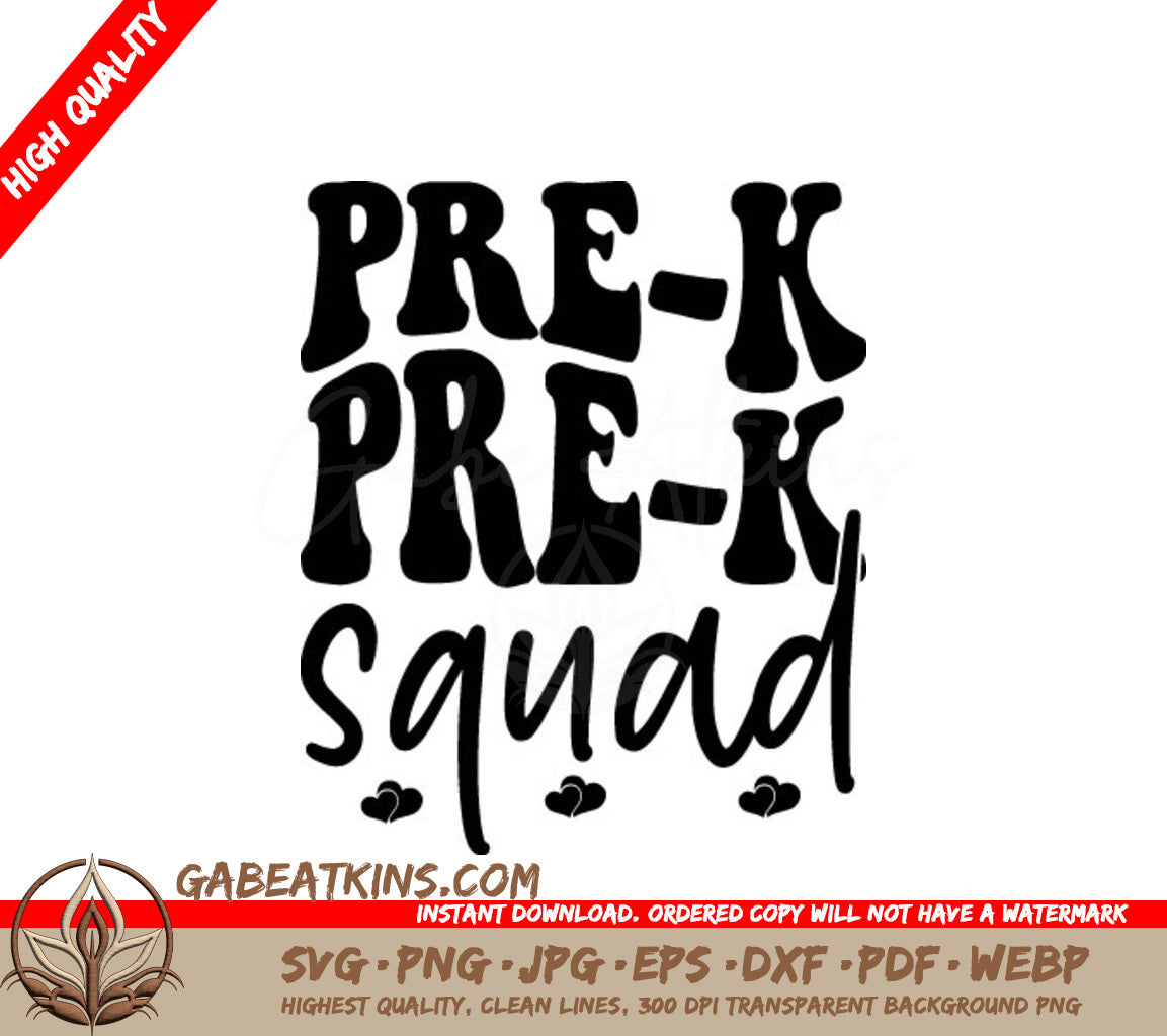 Pre-K Squad SVG - Back to School Design (Black on White) SVG