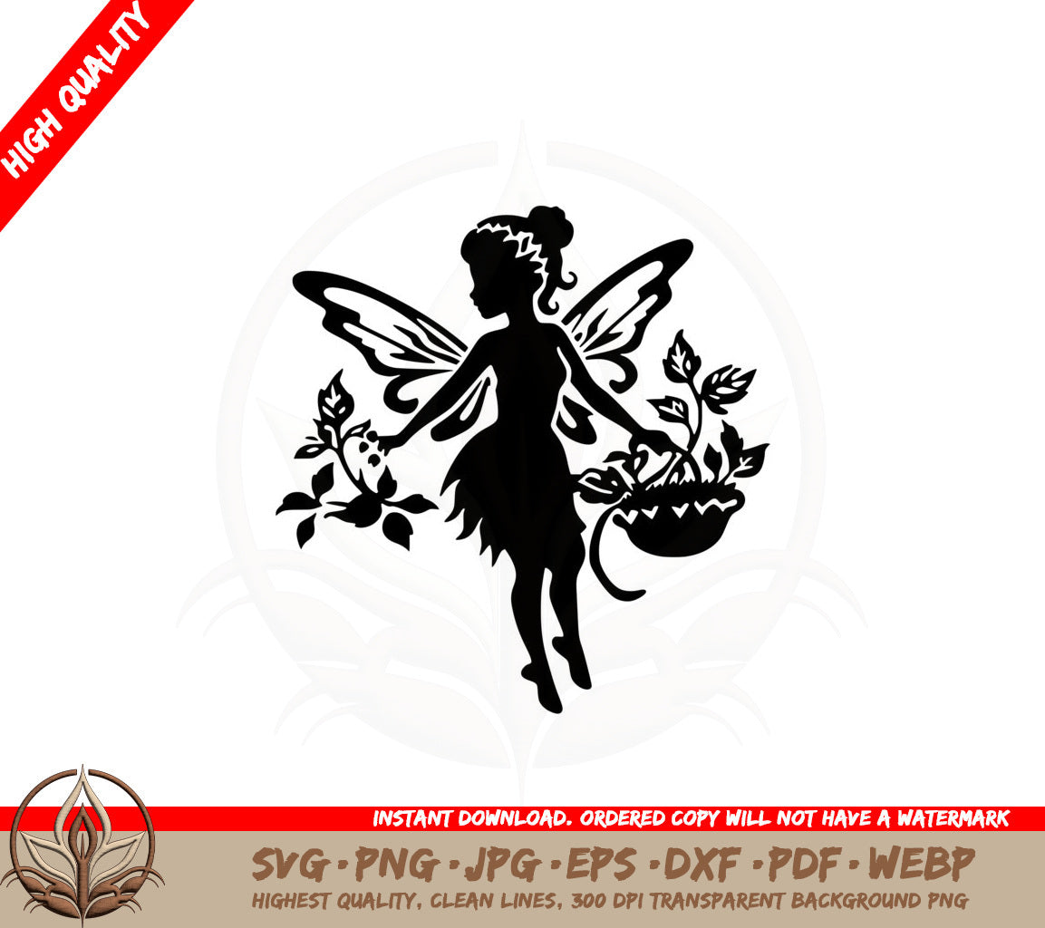 Basket-carrying Fairy SVG PNG JPG AI PDF DXF EPS and WebP Digital Download