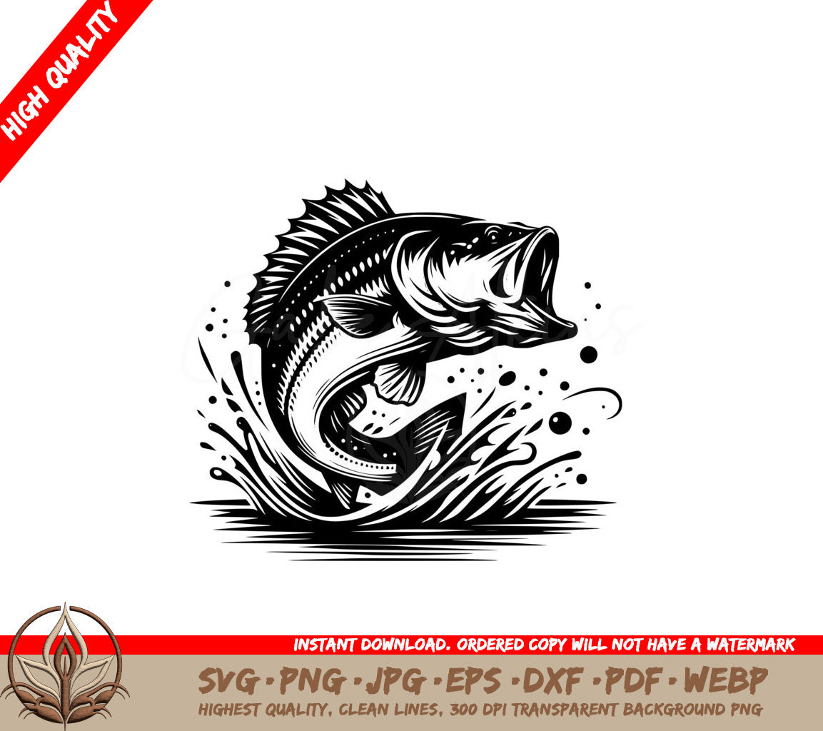 Bass Mid Air Leap SVG, PNG, JPG, AI, PDF, DXF, EPS, WebP - Digital Download