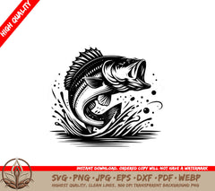Bass Mid Air Leap SVG, PNG, JPG, AI, PDF, DXF, EPS, WebP - Digital Download