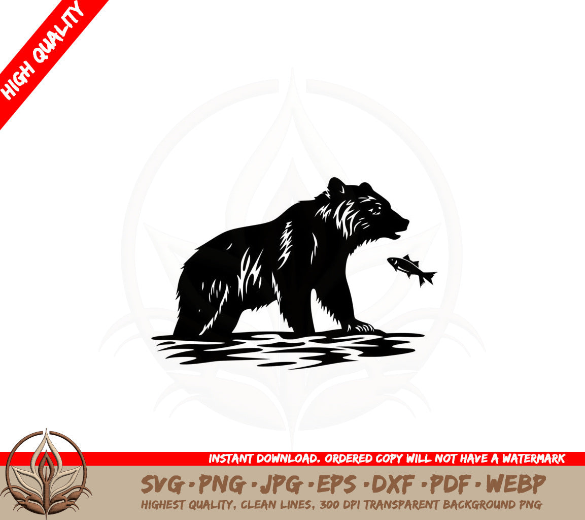 Bear Catching Fish SVG PNG JPG AI PDF DXF EPS and WebP Digital Download