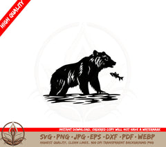 Bear Catching Fish SVG PNG JPG AI PDF DXF EPS and WebP Digital Download