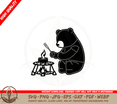 Bear Roasting Marshmallows at Campfire SVG PNG JPG AI PDF DXF EPS WebP Digital Download