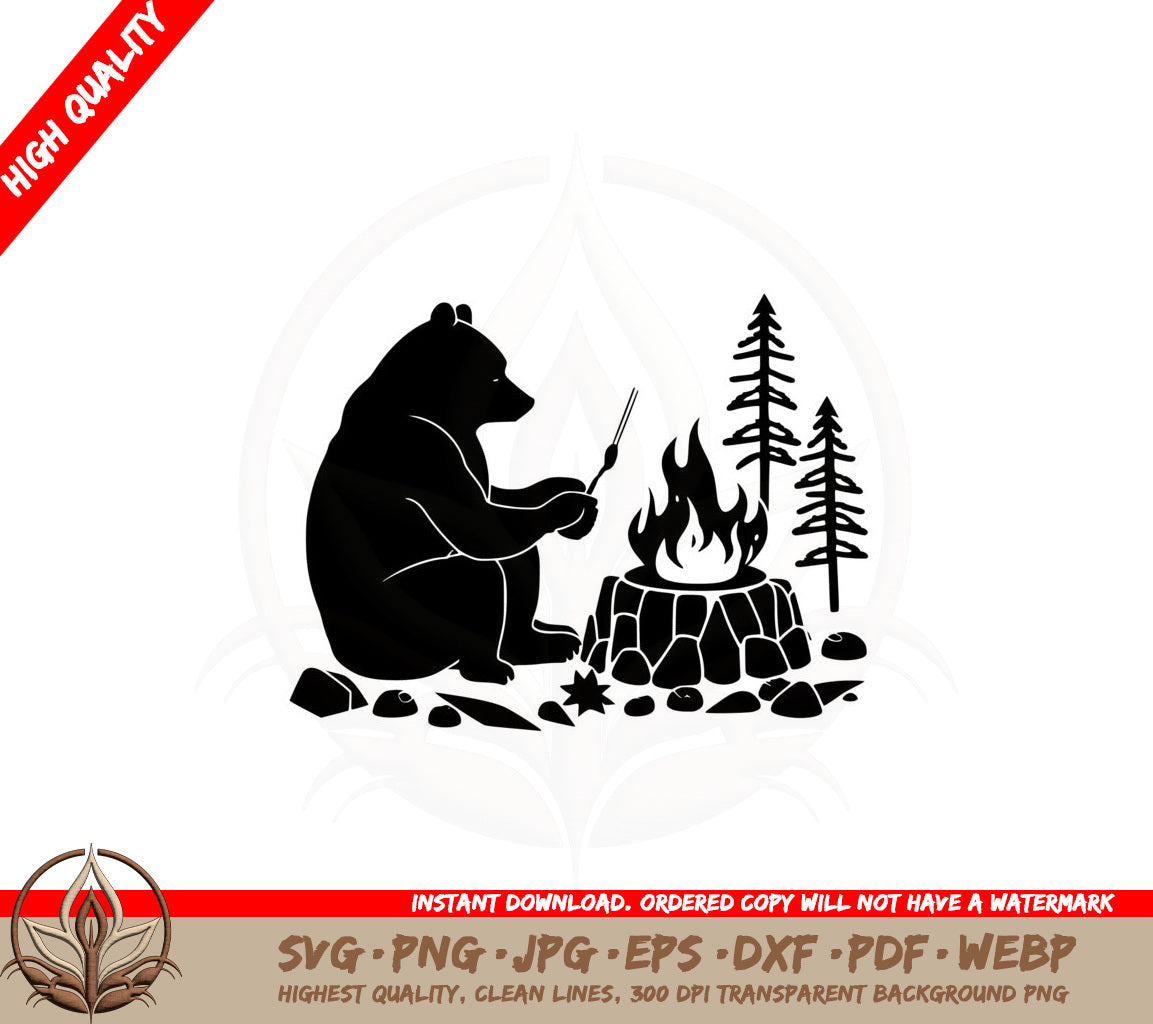 Bear by Campfire SVG PNG JPG AI PDF DXF EPS WebP Digital Download