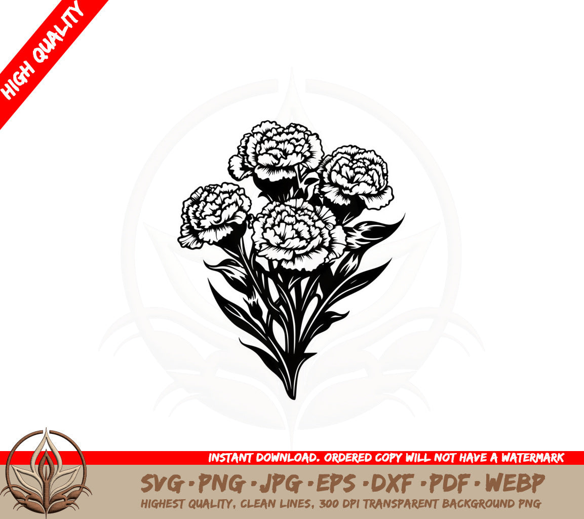 Beautiful Carnations SVG PNG JPG AI PDF DXF EPS and WebP Digital Cut File
