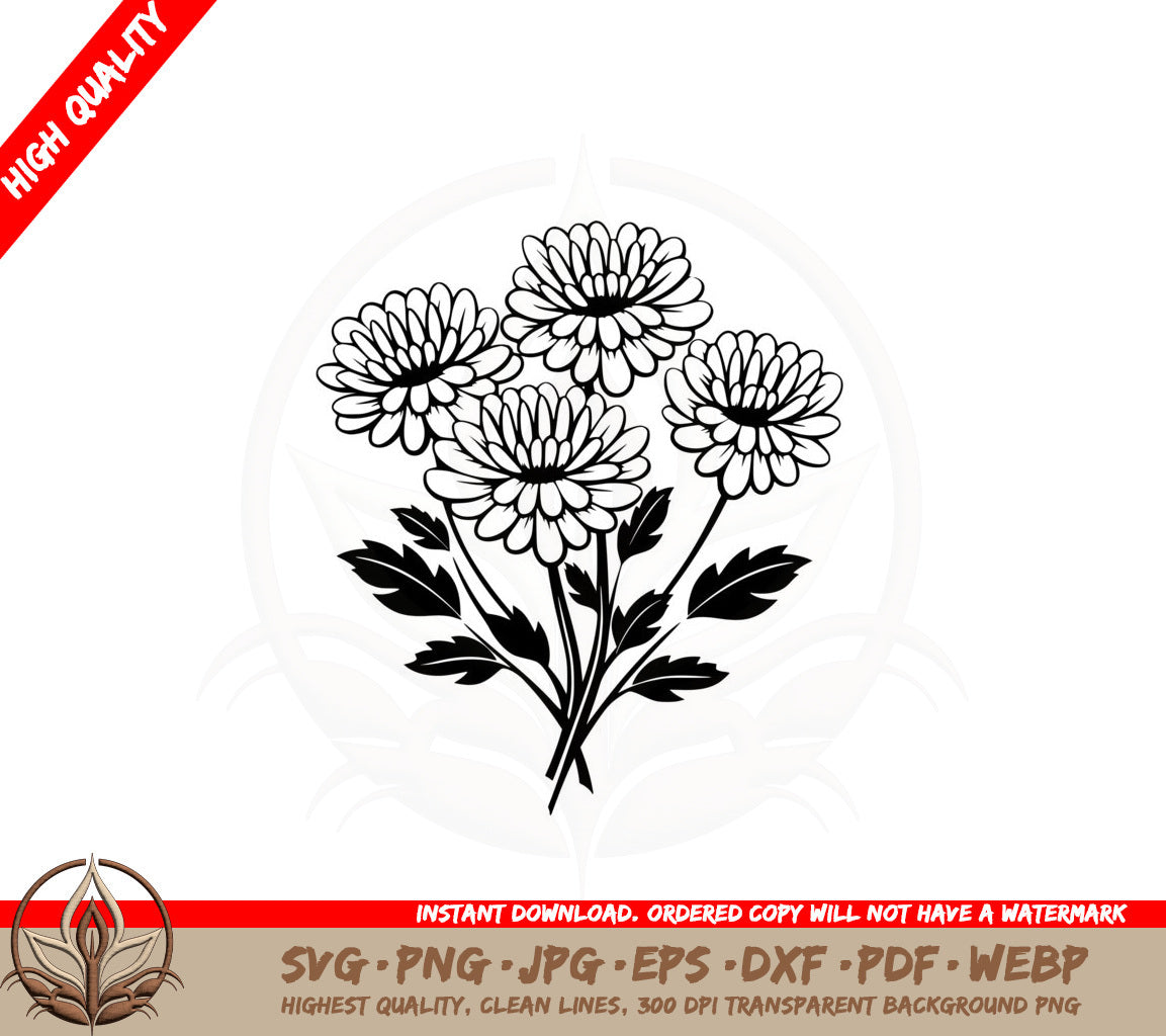 Beautiful Chrysanthemum Flowers SVG PNG JPG AI PDF DXF EPS and WebP Digital Download