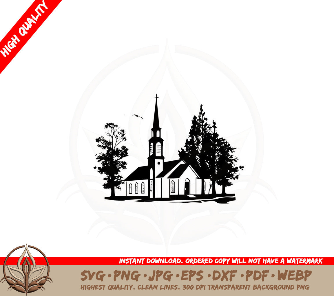 Beautiful Church in Autumn SVG Cut File