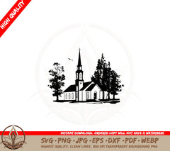 Beautiful Church in Autumn SVG Cut File