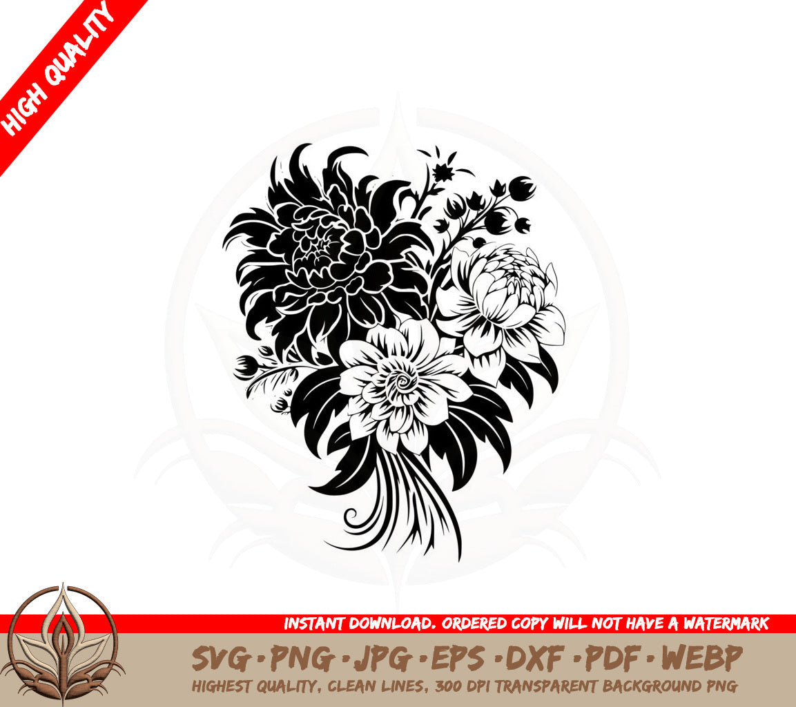 Beautiful Dahlia Arrangement SVG Cut File Design Download