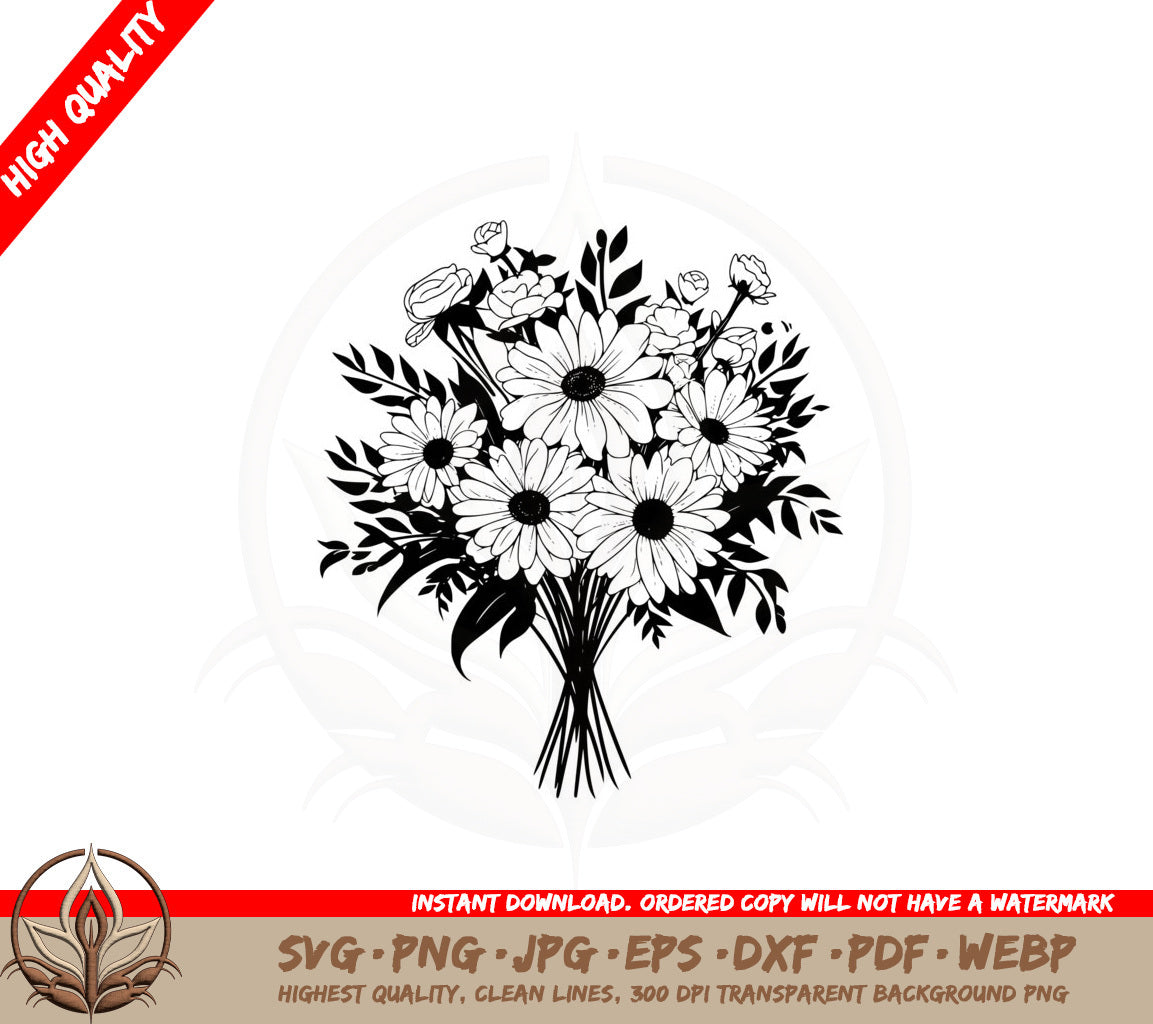 Beautiful Daisy Mixed Bouquet SVG PNG JPG AI PDF DXF EPS and WebP Digital Download